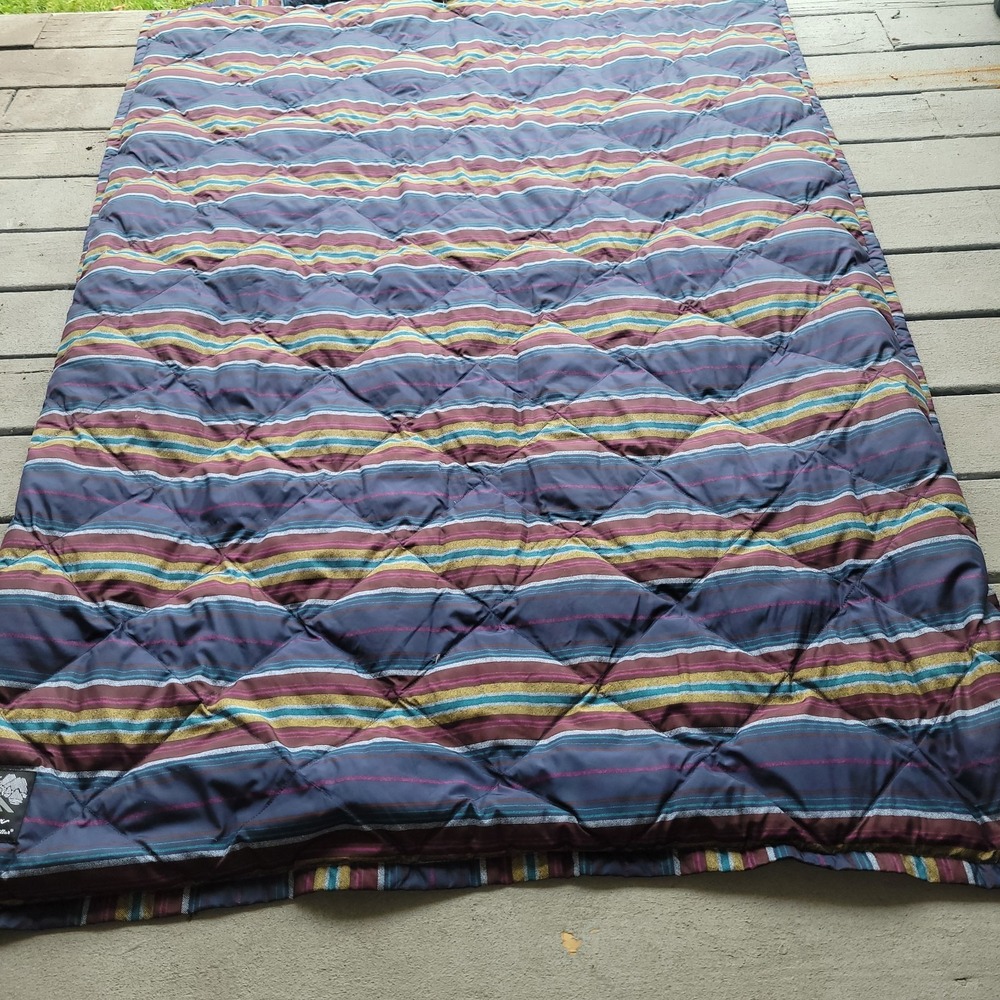 Eddie Bauer Premium Goose Down Fleece Throw Blanket Blue Brown Plaid 50x68